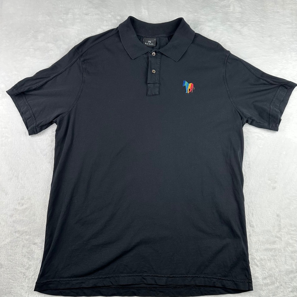 Paul Smith PS Mens Large Black Broad Stripe Zebra Logo Short Sleeve Polo Shirt
